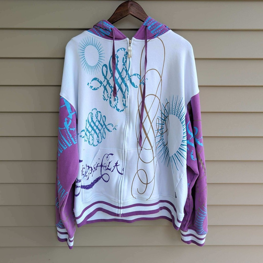 Pepsi-Cola Zip Up Hoodie Mens 3XL White Purple Graphic Print Y2K 2007 Vintage